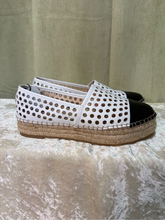 Loeffler Randall Shoes - Loeffler Randall White Perforated Espadrille with Black Cap Toe